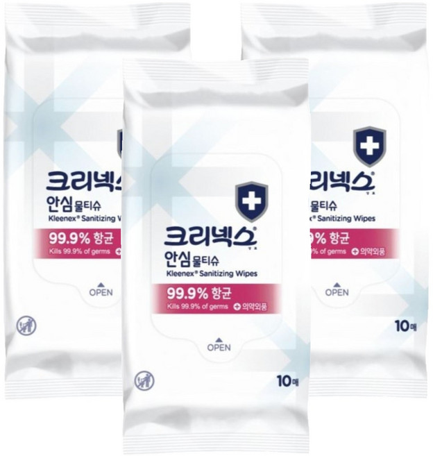 크리넥스 안심 물티슈 휴대형, 10매, 3개