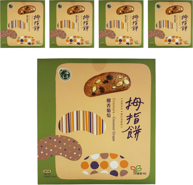 口福不淺 拇指餅 椰香葡萄, 100g, 5個