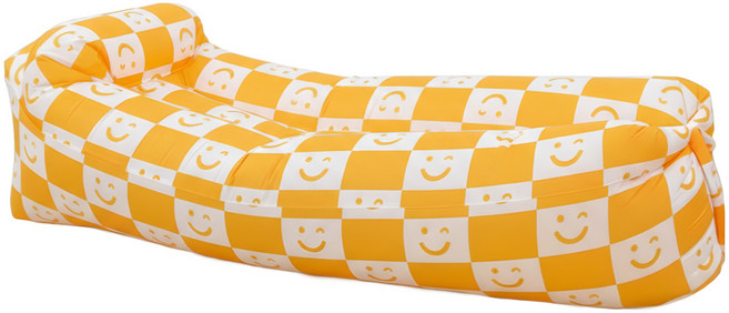 LoHoY 野餐必備草地便攜空氣沙發頭枕款, 黃色微笑
