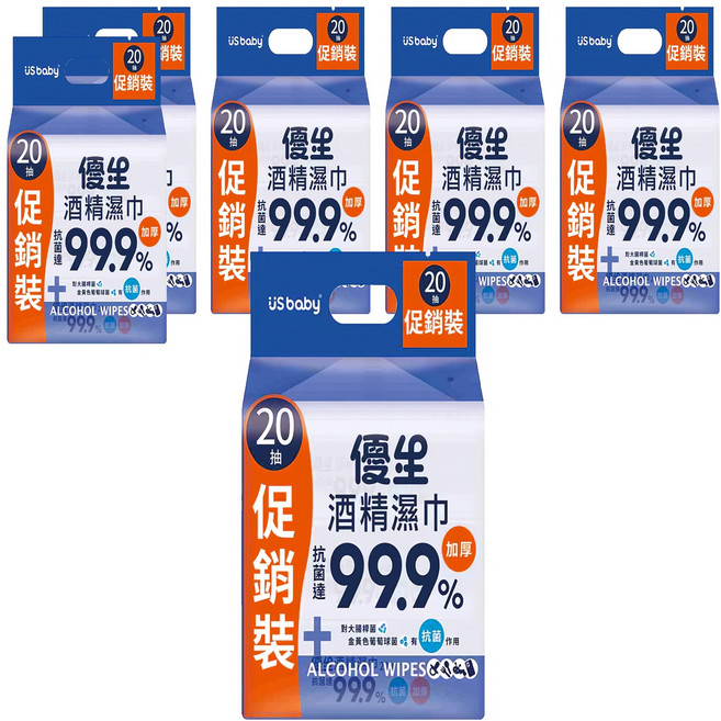 US baby 優生 酒精濕巾 超厚型, 3包, 6袋