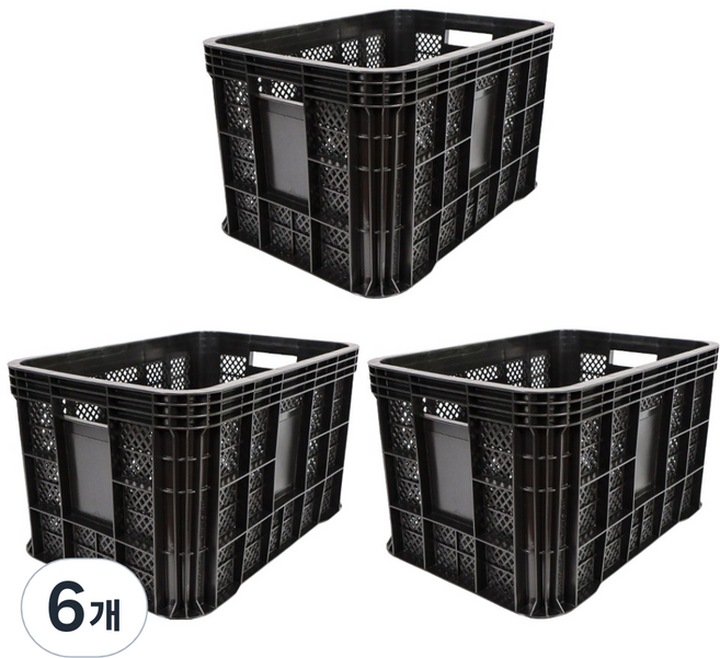 세화파렛텍 플라스틱 사각 농산물 과일 운반상자 이사박스, 검정, 6개