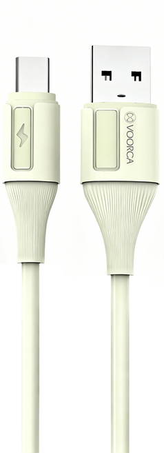 VOORCA USB-A To USB-C 極光彩色無毒防火硅膠充電線, 米白色, 1條, 120cm