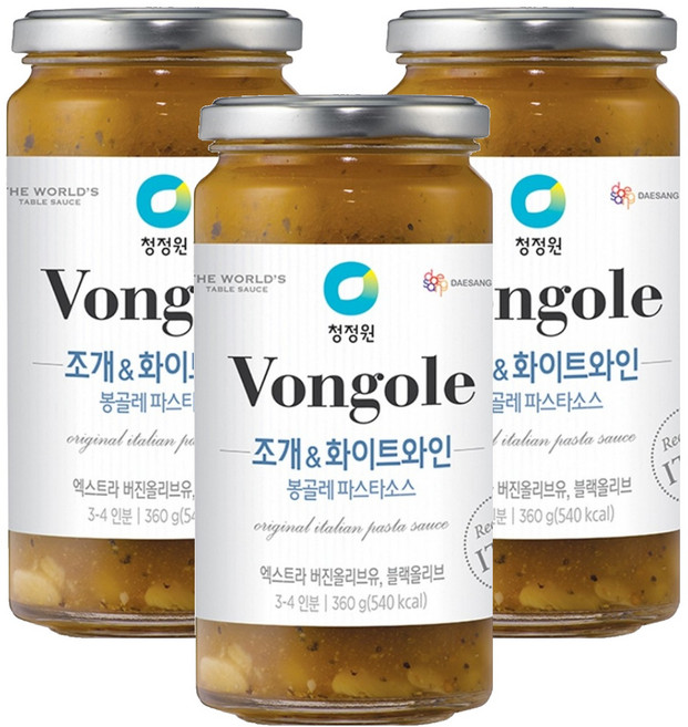 청정원 조개 앤 화이트와인 봉골레 파스타 소스, 360g, 3개