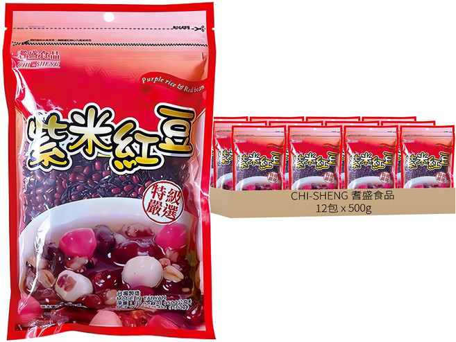 CHI-SHENG 耆盛食品 紫米紅豆, 500g, 12包