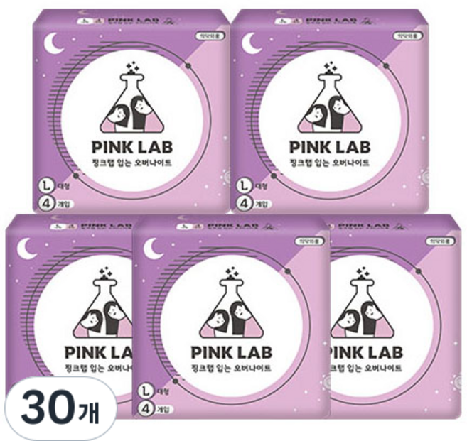 핑크랩 입는 오버나이트 생리대, 대형, 4개입, 30개