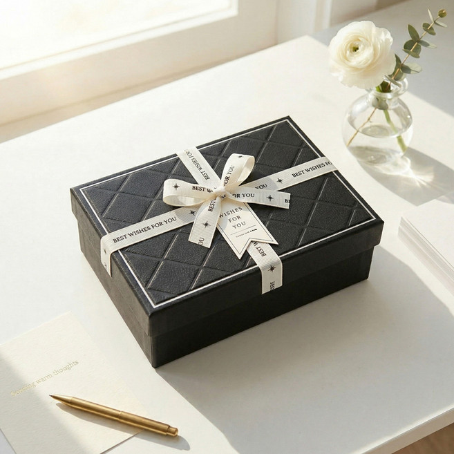 리드홈 더베스트 리본 포장박스 선물상자 중, 블랙, 1개