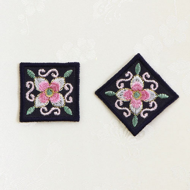 코하스아이디 한복 4각 자수장식 패치, 곤색, 6개