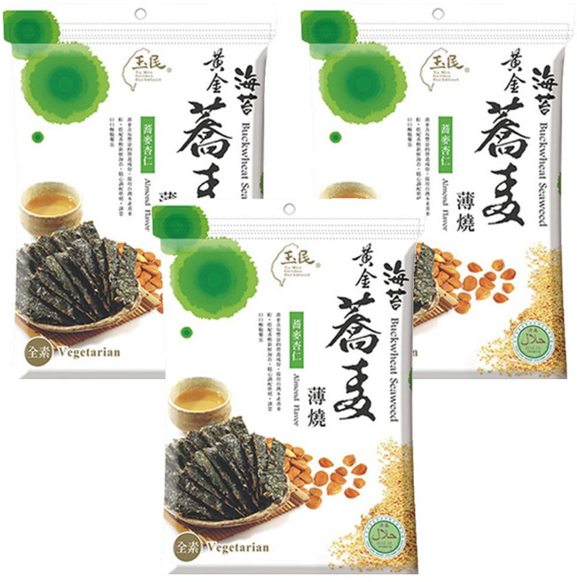 玉民 黃金蕎麥海苔薄燒 杏仁, 40g, 3包