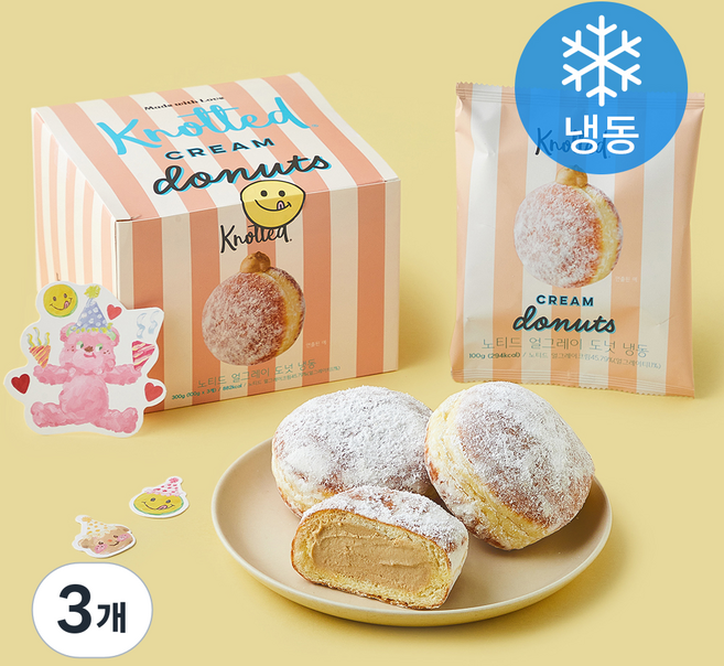 노티드 얼그레이 크림 도넛 (냉동), 100g, 3개, 3개입