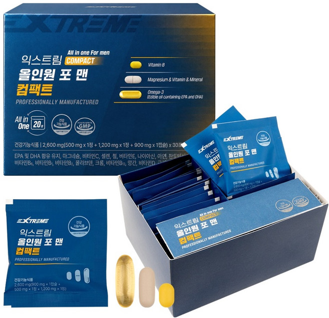익스트림 올인원 포 맨 컴팩트 멀티비타민 30p, 78g, 1개