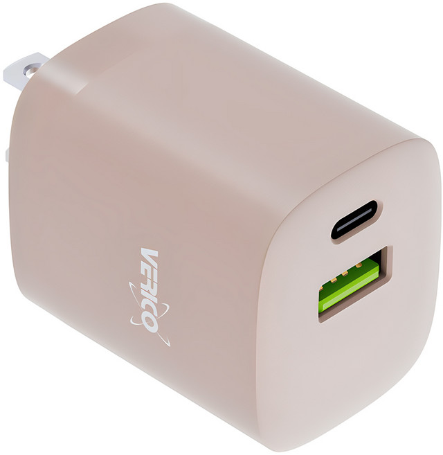 VERICO 30W 氮化鎵 迷你雙孔充電器 支援PD/蘋果/安卓設備通用快速閃充, 奶茶色, 1個