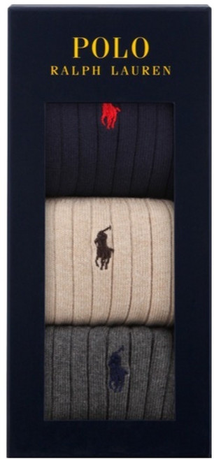 POLO RALPHLAUREN 男士經典羅紋襪3雙禮盒組