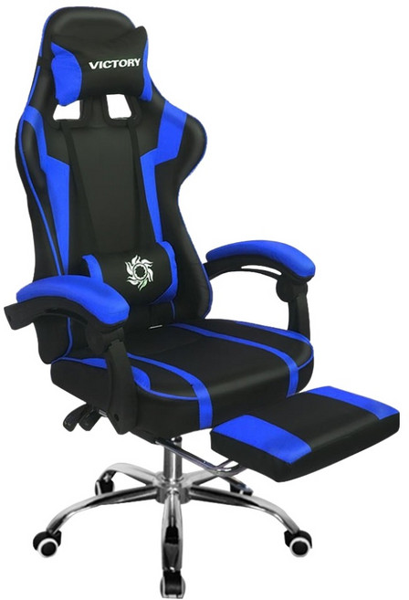 C-FLY 時尚家居 賽車電競皮椅 升級擱腳抬, 黑藍色, 1個