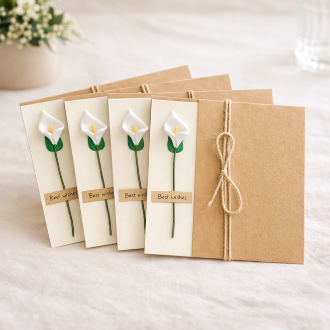 유나우라 플라워 감사 카드 + 봉투 세트 17 x 12 cm, 릴리, 4세트