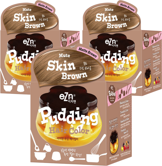 eZn 푸딩 헤어컬러 염모제 70ml, 뮤트스킨브라운, 3개
