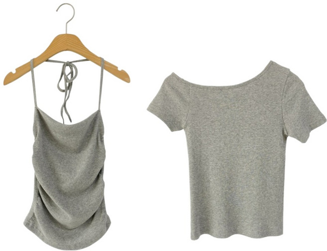 시크블랙 여성용 베란도 원 오프숄더 반팔 니트 홀터넥 나시 세트 cpcd3491k54