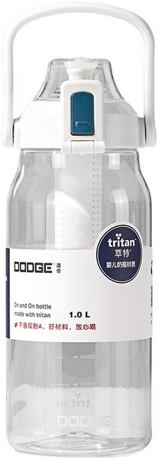 DODGE 道奇 Tritan 運動透明水壺, 白色, 1L, 1個