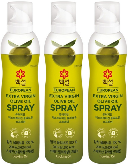 백설 유러피안 엑스트라버진 올리브 오일 스프레이, 200ml, 3개