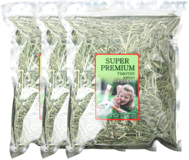 슈퍼 프리미엄 초식동물 손질 티모시 건초, 500g, 3개