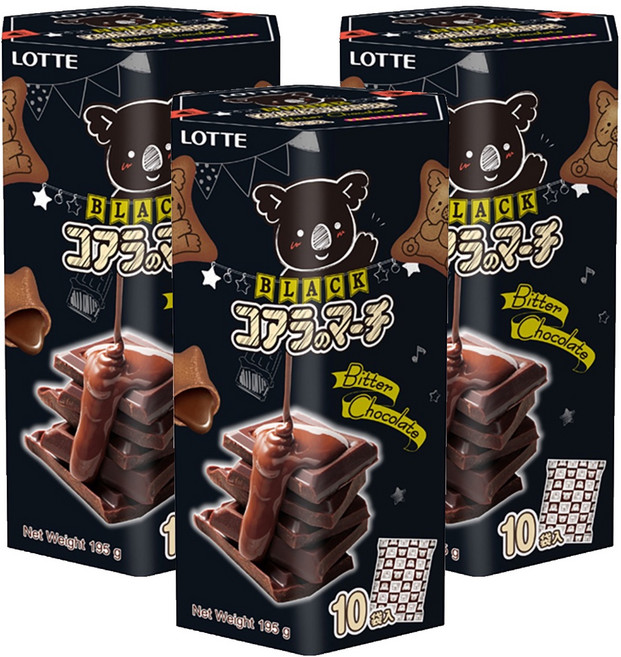 LOTTE 樂天 小熊餅 濃黑巧克力風味 口感濃郁 內餡可可含量增加25% 餅乾苦甜適中 低含糖量, 195g, 3盒