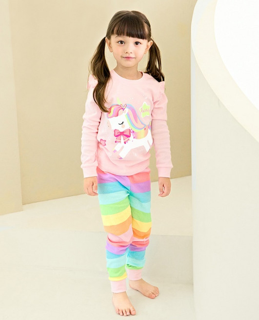 유니프랜드 여아용 샤이 유니콘 후라이스 내의 9부 상하의 세트