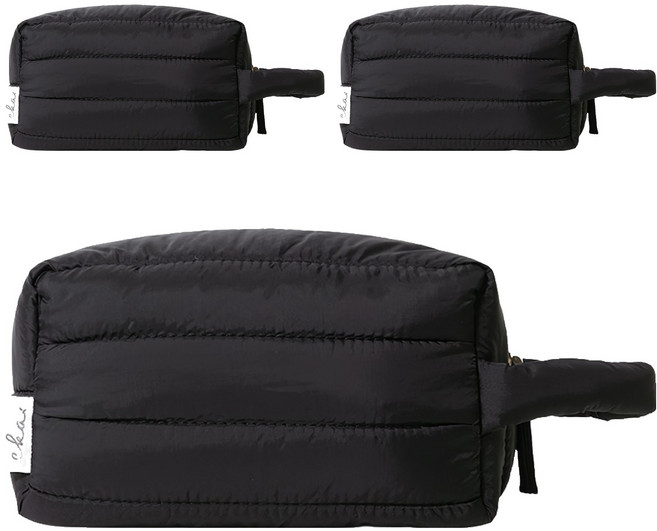 Puffy 雲朵 收納化妝包, 3個, 沉穩黑