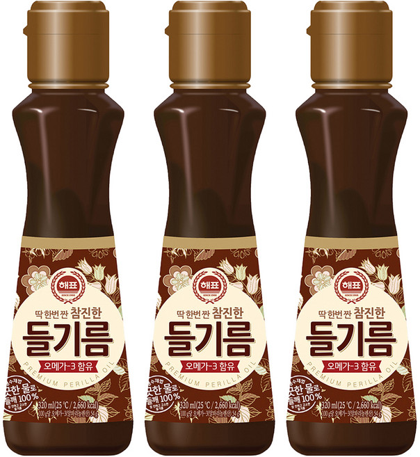 해표 참진한 들기름, 320ml, 3개