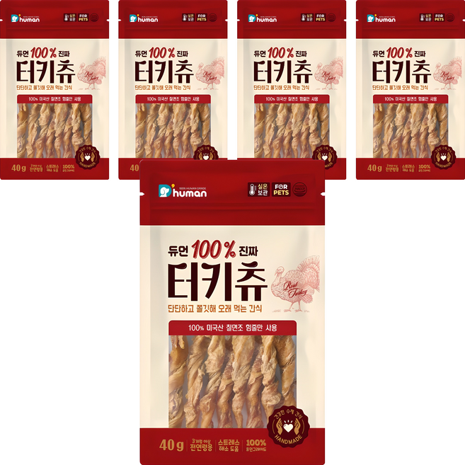 듀먼 강아지 100퍼센트 진짜 터키츄 간식, 칠면조, 40g, 5개