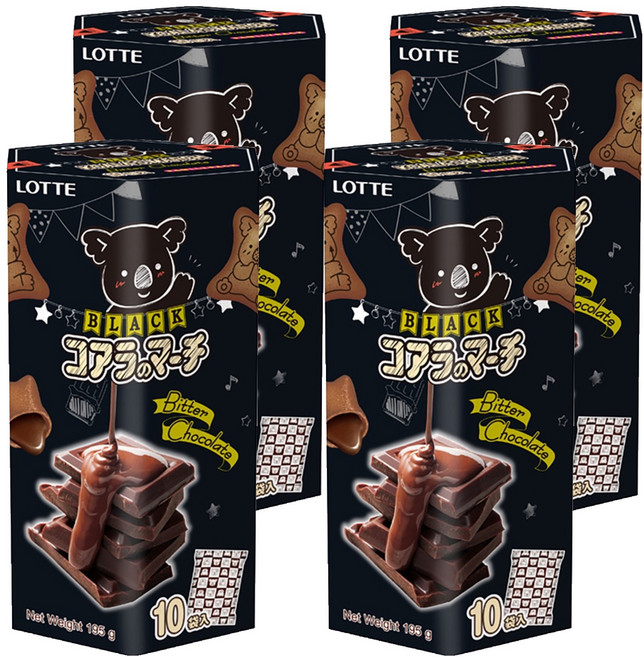 LOTTE 樂天 小熊餅 濃黑巧克力風味 口感濃郁 內餡可可含量增加25% 餅乾苦甜適中 低含糖量, 195g, 4盒