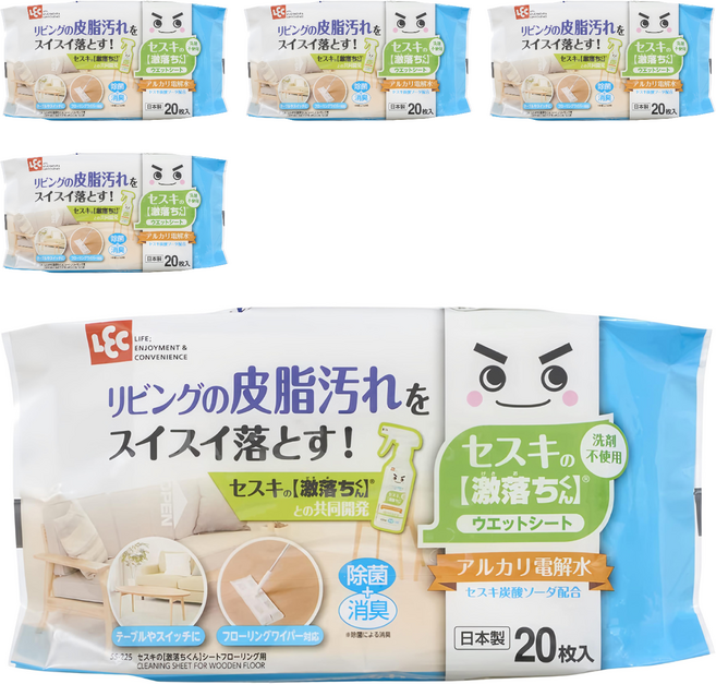 LEC 激落君 激落倍半碳酸鈉居家及地板清潔濕巾, 5包
