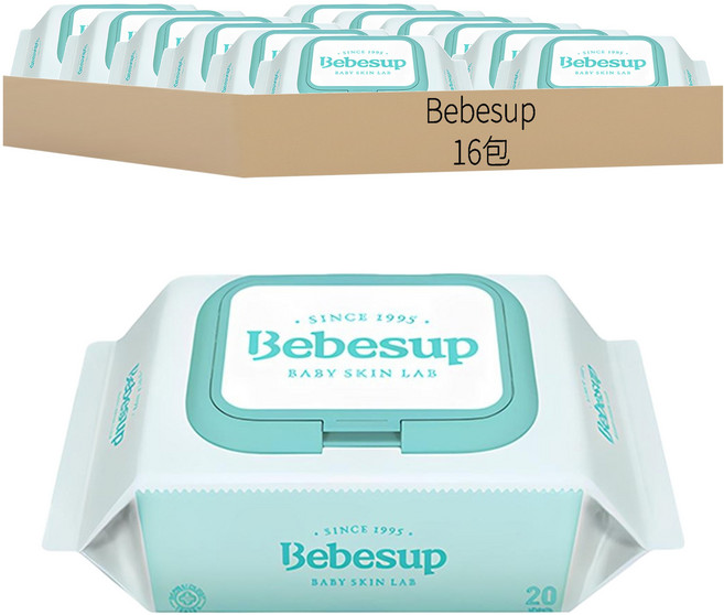 Bebesup Light 嬰兒用濕紙巾 掀蓋式, 20張, 16包