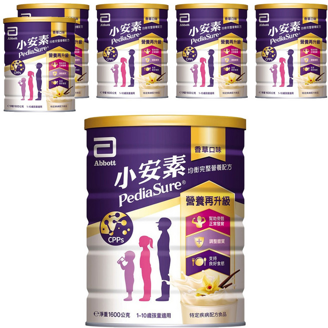 Abbott 亞培 PediaSure 小安素 PEPTIGRO均衡完整營養配方奶粉 香草口味, 1.6kg, 6罐