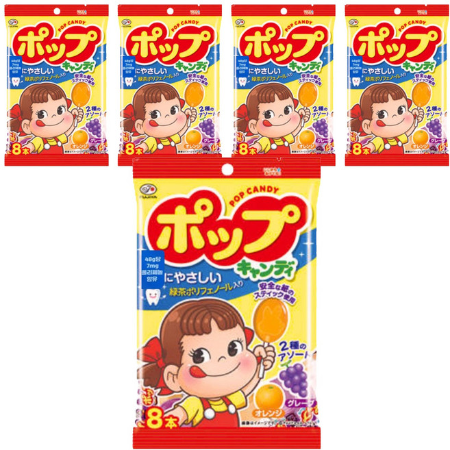 FUJIYA 不二家 棒棒糖 橘子&葡萄口味 8支入, 5袋, 48g