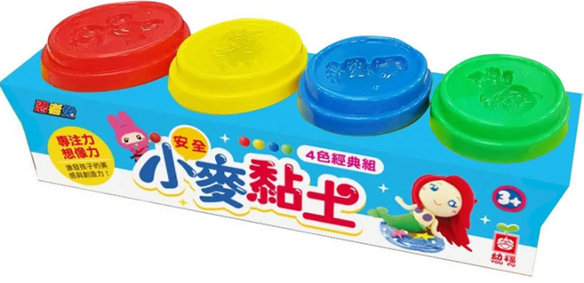 幼福 忍者兔 安全小麥黏土 4色經典組, 紅色 + 黃色 + 藍色 + 綠色, 1組, 290g