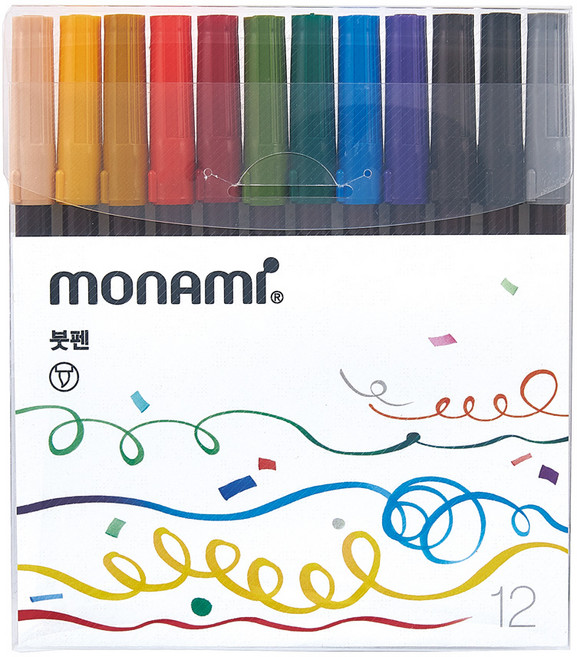 모나미 붓펜 12색, 혼합색상, 1세트