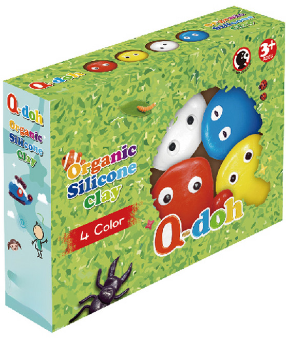 Q-doh 超柔軟有機矽膠黏土 4色組, 1盒, 1條