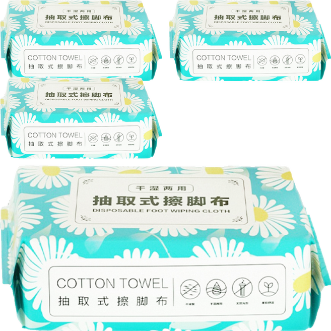 乾濕兩用抽取式擦腳巾, 4包, 70張, 白色