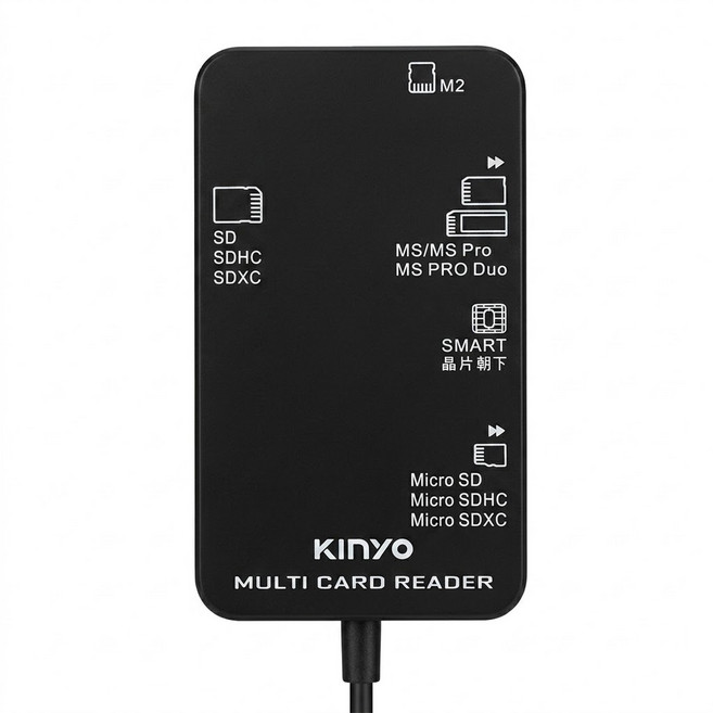 Kinyo 多合一晶片讀卡機 線長1.2m 37 x 16 x 66mm 45g, KCR-6252, 黑色, 1個