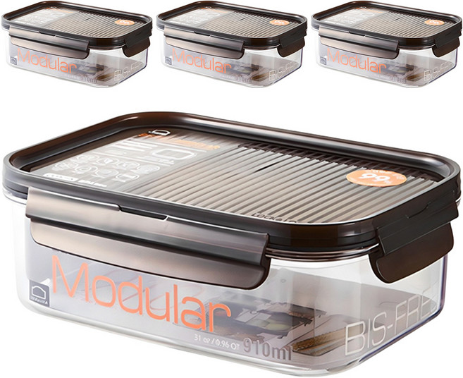 락앤락 비스프리 모듈러 직사각 밀폐용기, 4개, 910ml