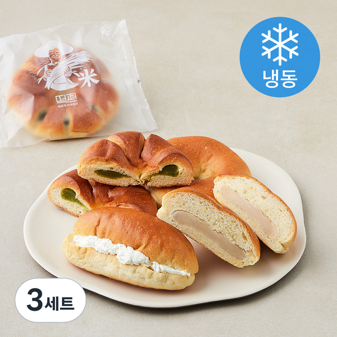 떡편 쌀로만든 통팥 앙금빵 2개입 x 200g + 쌀로만든 완두앙금빵 100g + 쌀로만든 흰앙금빵 100g + 쌀로만든 크림빵 70g 세트 (냉동), 3세트