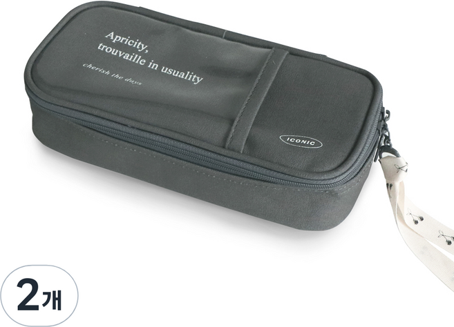 아이코닉 코트니 그랜드 펜 파우치, CHARCOAL, 2개