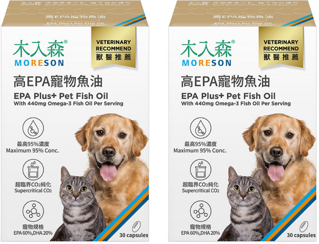 MORESON 木入森 犬貓用 高EPA寵物魚油, 腎臟/心臟/肝臟, 30顆, 2盒