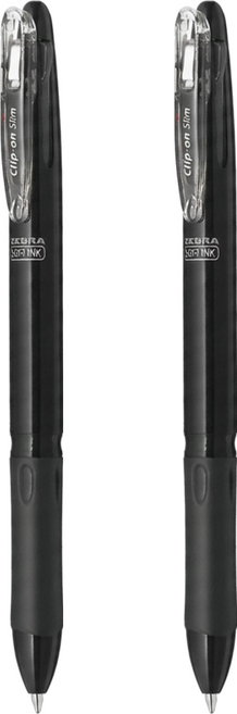 ZEBRA 斑馬牌 Clip-on Slim Soft 3C 三色原子筆 彈性筆夾 細長的筆身 滑順墨水 0.7毫米, 黑色, 2支