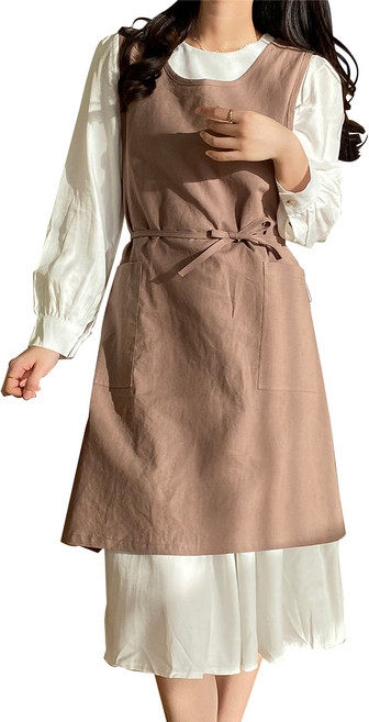 한스데이 미니 트임 린넨 앞치마, 코코아, 1개