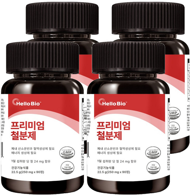 헬로바이오 프리미엄 철분제, 90정, 4개