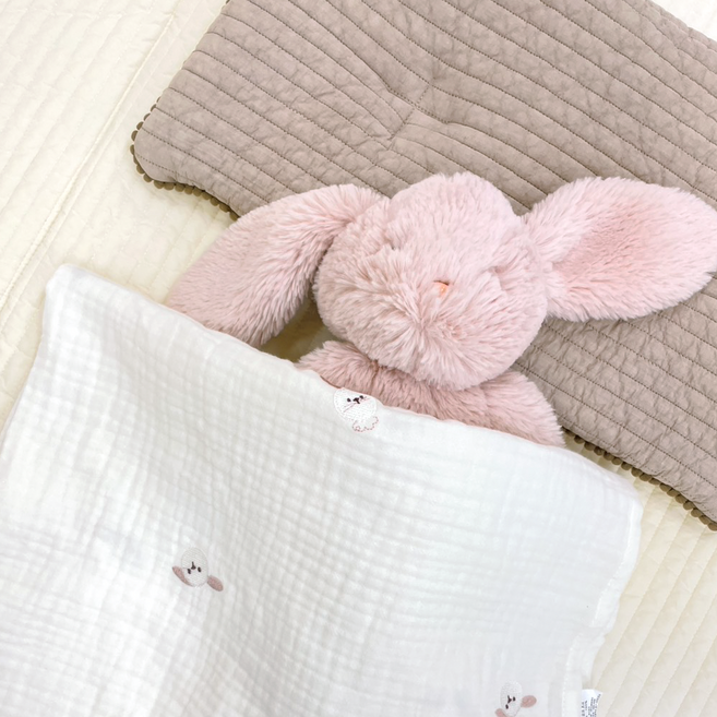 바미블랑 유아용 반전매력 낮은베개 + 블랭킷 세트, 베이지(낮은베개), 달토끼(블랭킷)