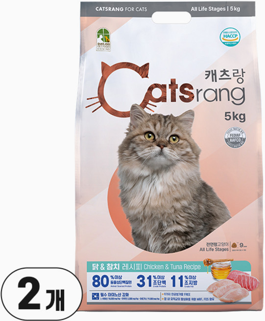 캐츠랑 전연령 고양이 건식사료, 닭+참치, 5kg, 2개