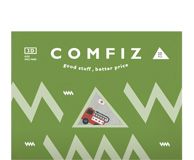 COMFIZ 康菲 大童3D立體醫療口罩 適用7~12歲, 20片, 1盒, 我們的英雄 灰色