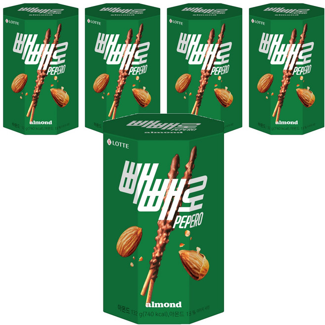 빼빼로 아몬드, 132g, 5개