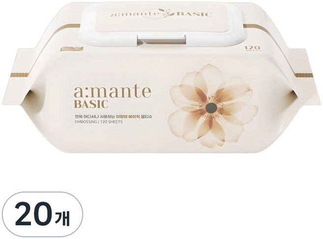 아망떼 베이직 엠보싱 물티슈 캡형, 40g, 120매, 20개